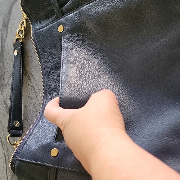 MICHAEL KORS Leather Large Megan Bag Navy Blue w/ Gold Tone Hardware NWOT - Picture 11 of 16